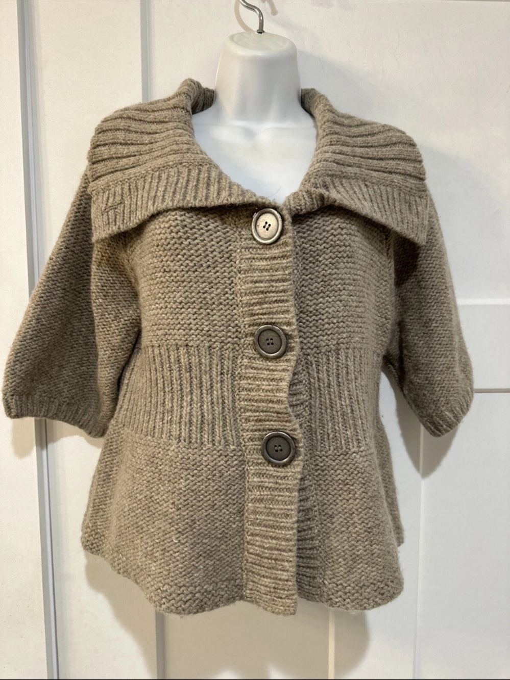 Rare boho y2k free people button up sweater tan short sleeve summer casual $98